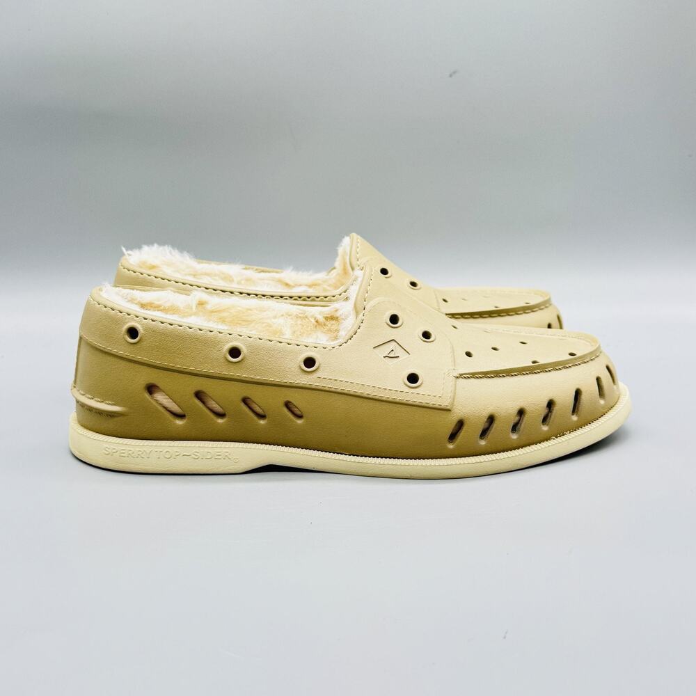 Sperry Shoes Mens 9 Beige Faux Fur Lined Top Sider Boat Casual Comfort